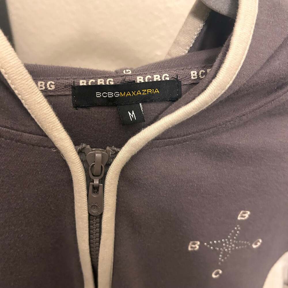 BCBGMAXAZRIA Size M Full Zip Hoodie Gray Cream  F13